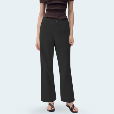 Black slim fit women's flared denim trousers