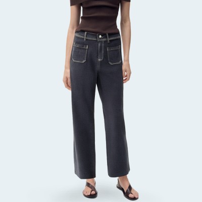Retro simple wide-leg women's denim trousers