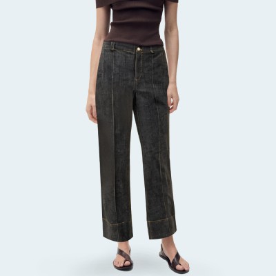 Casual black straight leg women's denim trousers