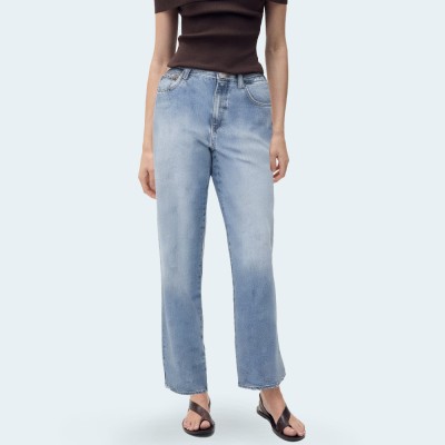 Curved silhouette high waist women's denim trousers