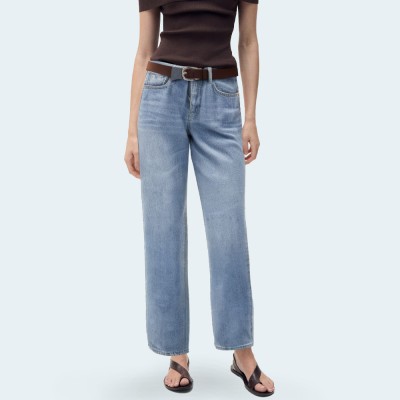 Fashion wide-leg belted women's denim trousers