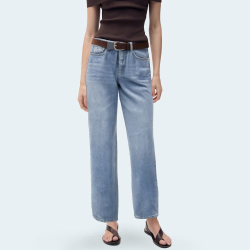 Fashion wide-leg belted women's denim trousers