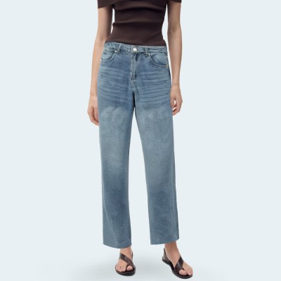 Washed faded low waist women's denim trousers