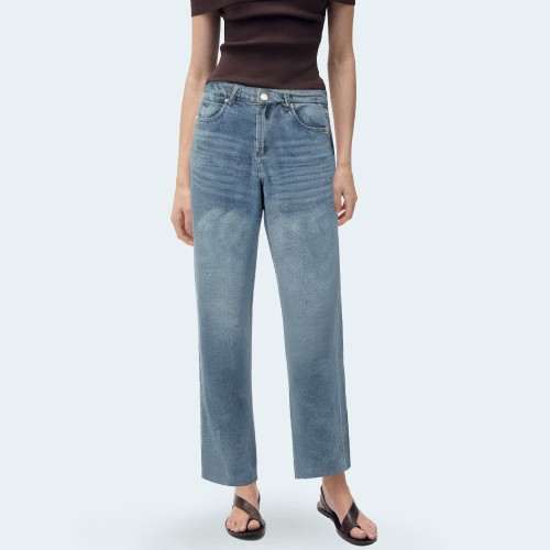 Washed faded low waist women's denim trousers