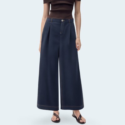 Dark blue wide-leg women's denim trousers