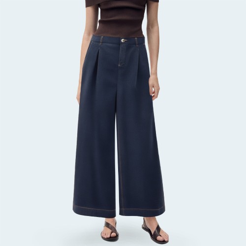 Dark blue wide-leg women's denim trousers