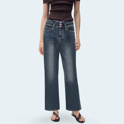 Elastic high waist women's flared denim trousers