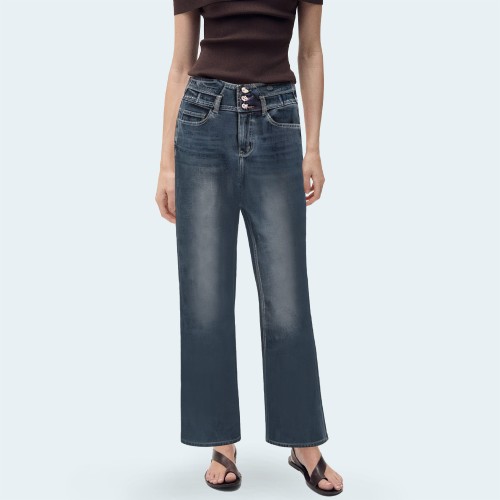 Elastic high waist women's flared denim trousers