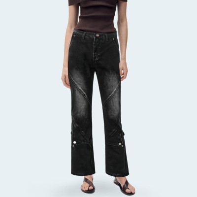 High quality washed women's flared denim trousers