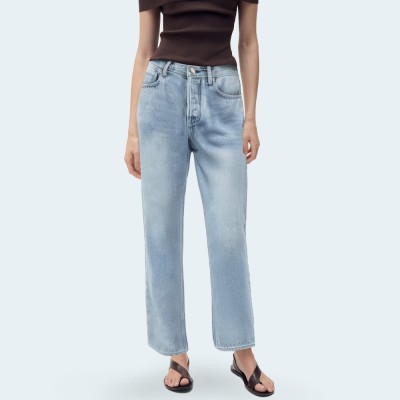 Classic high waist straight leg women's denim trousers