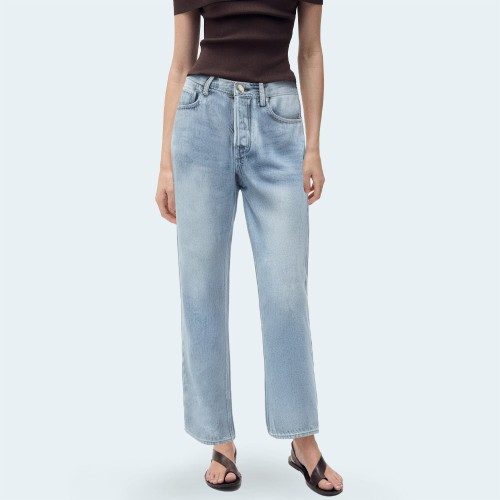 Classic high waist straight leg women's denim trousers