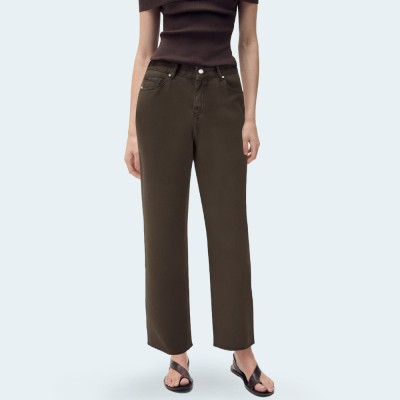 Brown casual high waist women's denim trousers