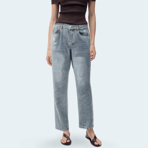 New style washed straight women's denim trousers