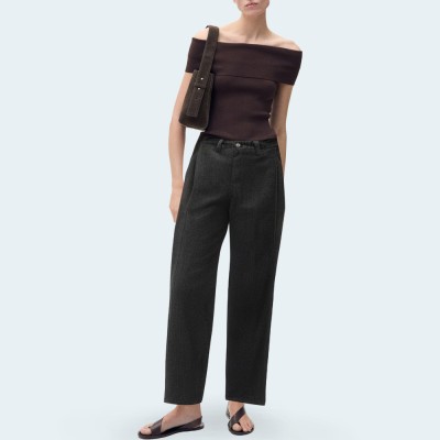 Casual pleated loose fit women's denim pants