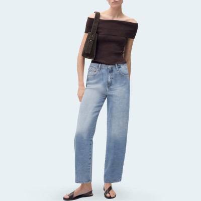 Curved silhouette high waist women's denim trousers
