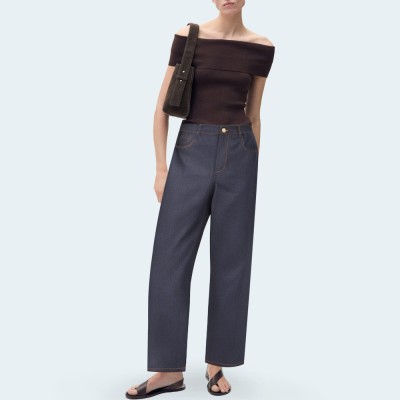 Simple and versatile loose women's denim trousers