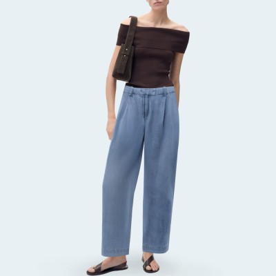 Simple casual wide-leg women's denim trousers