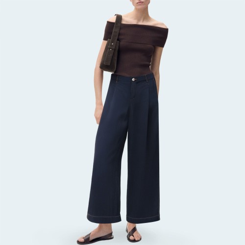 Dark blue wide-leg women's denim trousers