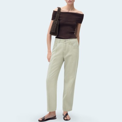 Retro straight mid-rise women's denim trousers