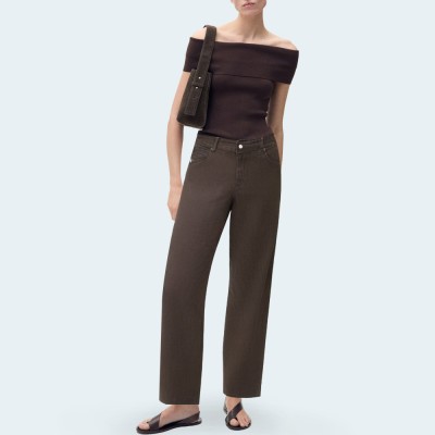 Brown casual high waist women's denim trousers