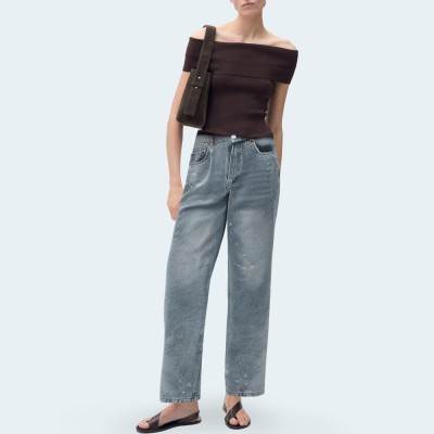New style washed straight women's denim trousers