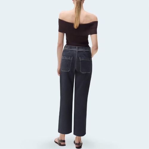 Retro simple wide-leg women's denim trousers
