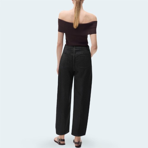 Casual pleated loose fit women's denim pants