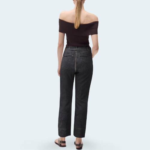 Casual black straight leg women's denim trousers