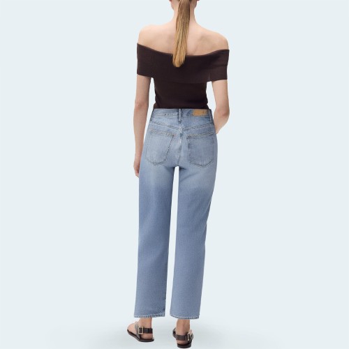 Curved silhouette high waist women's denim trousers