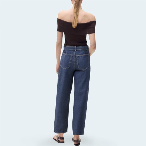 Blue loose belted women's denim trousers