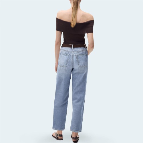 Fashion wide-leg belted women's denim trousers