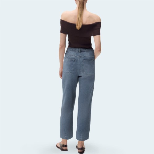 Washed faded low waist women's denim trousers