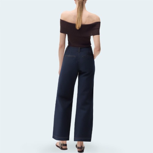 Dark blue wide-leg women's denim trousers
