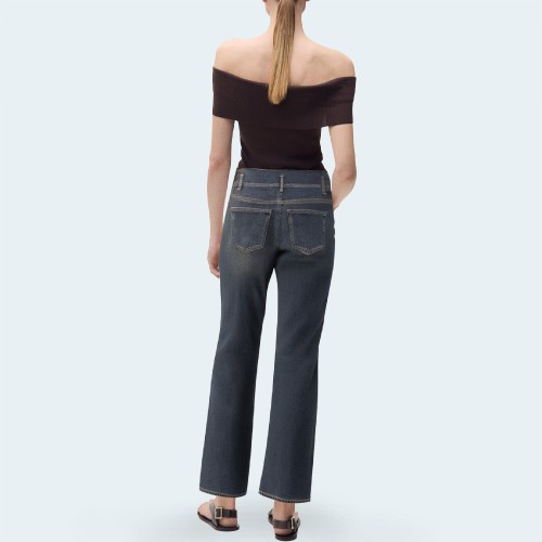 Elastic high waist women's flared denim trousers
