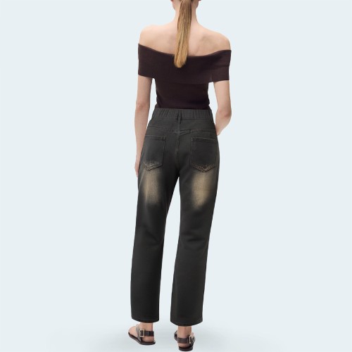 Washed casual women's flared denim trousers