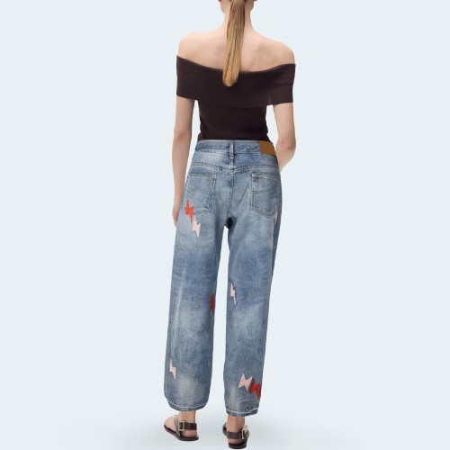 Lightning embroidered straight-leg women's denim trousers