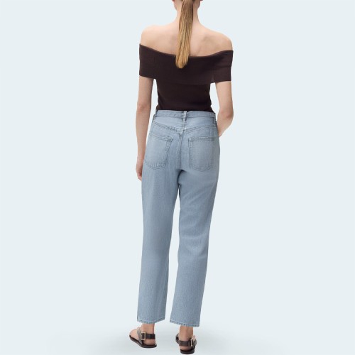 Classic high waist straight leg women's denim trousers
