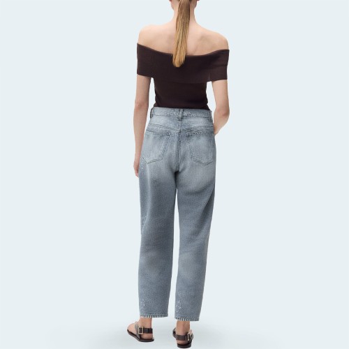 New style washed straight women's denim trousers