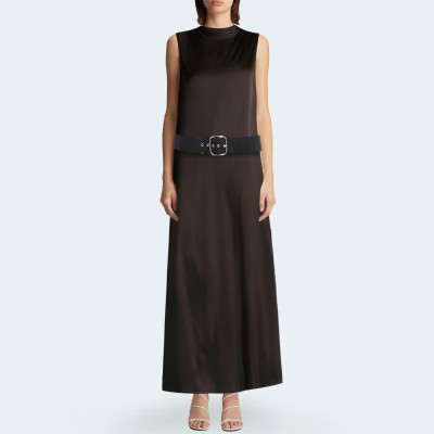 Elegant satin sleeveless women's long dress