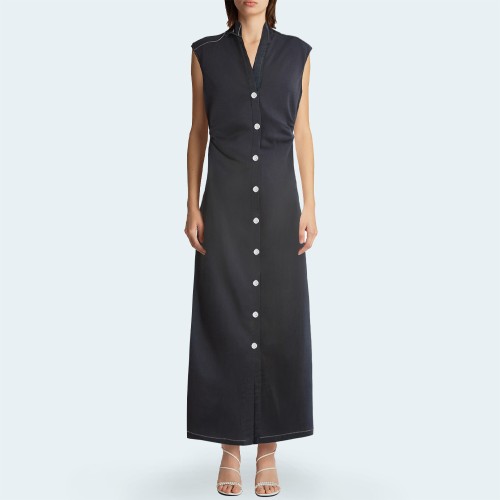 Vintage button sleeveless slim fit women's long dress