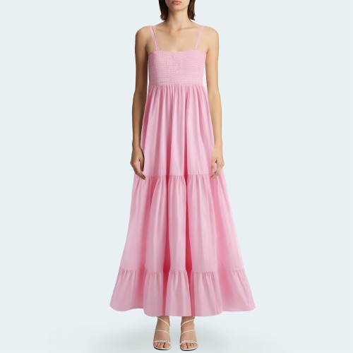 Pink casual stretch layered women's long skirt