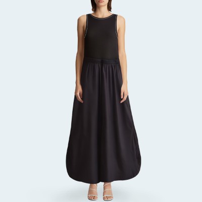 Contrast stitching round neck women's long skirt