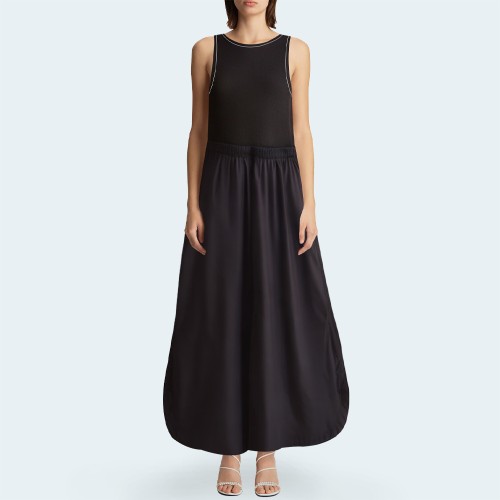 Contrast stitching round neck women's long skirt