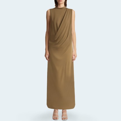 Pleated round neck slim fit women's long skirt