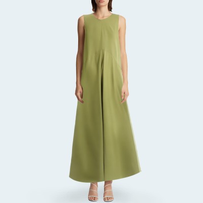 Satin round neck sleeveless women's long dress