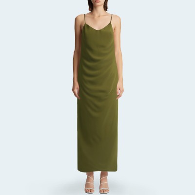 New pleated V-neck spaghetti strap women’s long dress