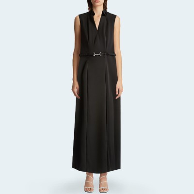 Black metal buckle sleeveless women's long skirt