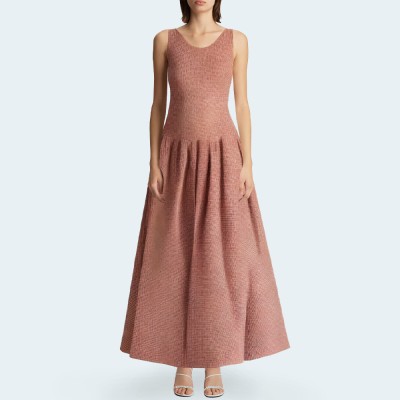 Vintage pleated plaid sleeveless women's long skirt