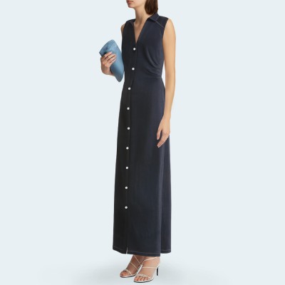 Vintage button sleeveless slim fit women's long dress