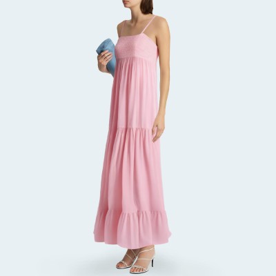 Pink casual stretch layered women's long skirt